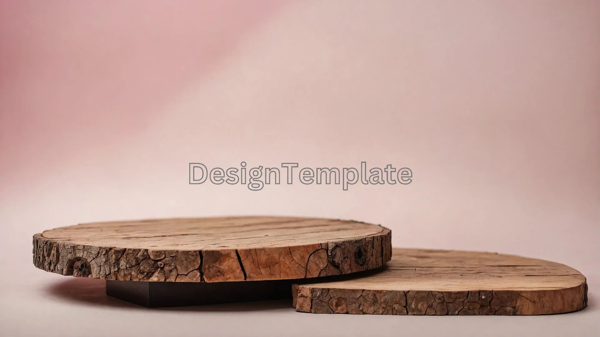 Rustic Wood Slice Podium on Pink Pastel Background Image